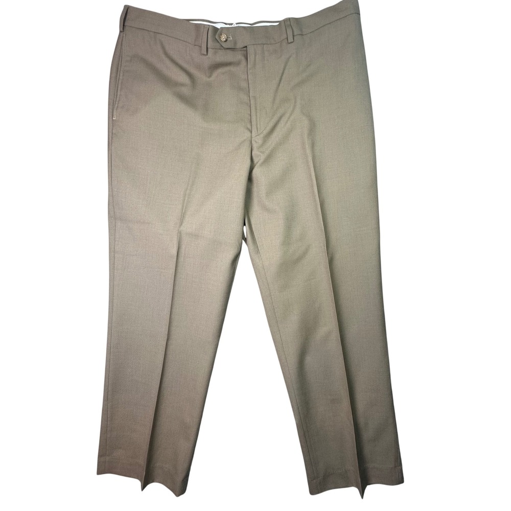 Lands End Tailored Fit Wool Dress Pants Khaki Brown Flat Front Mens 38x28 Preppy